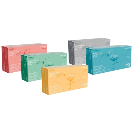 Gloves Exam Ventyv™ Ultra 3.5 CORAL Aloe & Vitamin E (FLAMINGO) Medium NonSterile Nitrile Standard Cuff Length Textured Fingertips Coral Not Chemo Approved (200/BX 10BX/CS) by Ventyv  ID 10335106